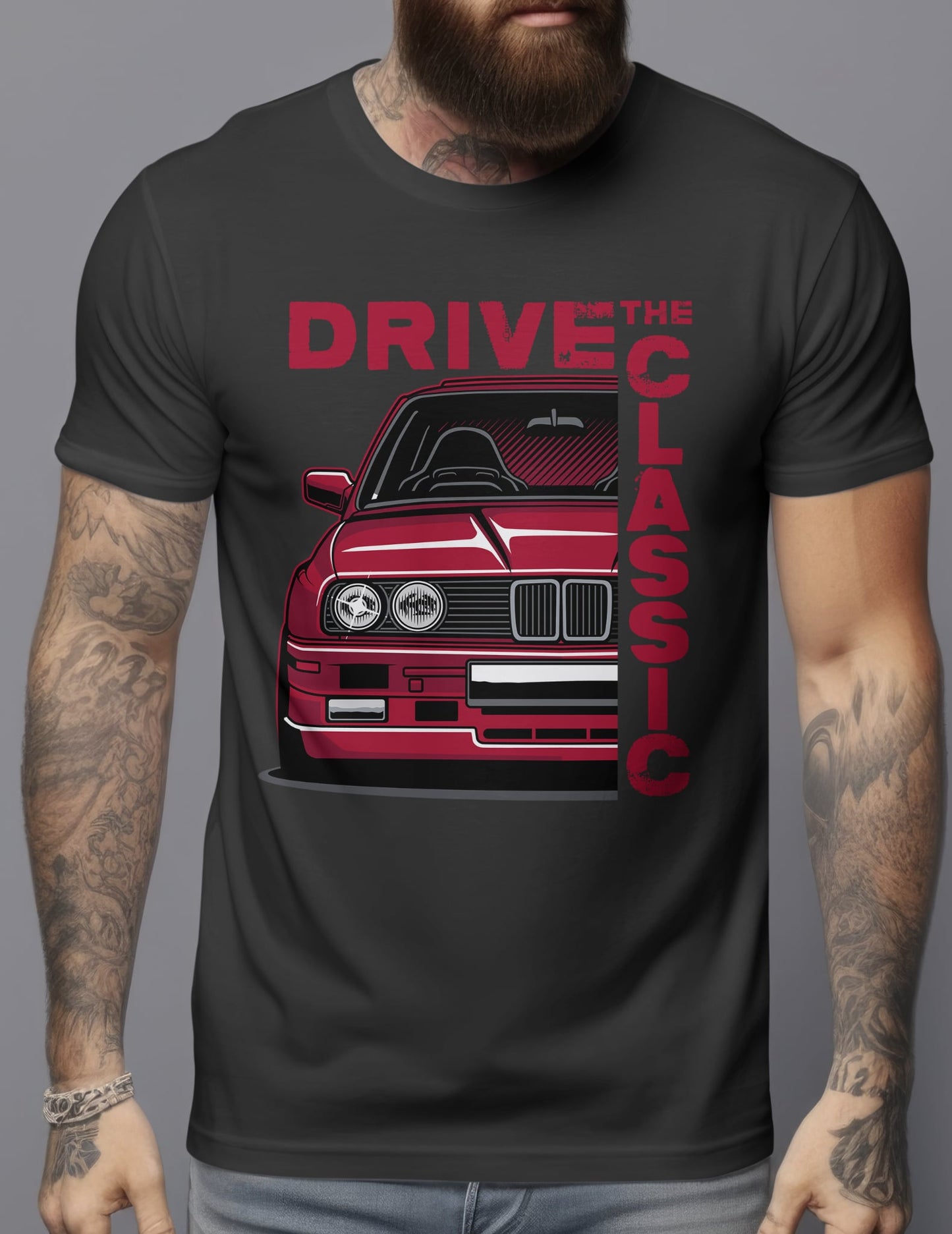 T-Shirt "Drive the Classic " Bmw E30 Rouge