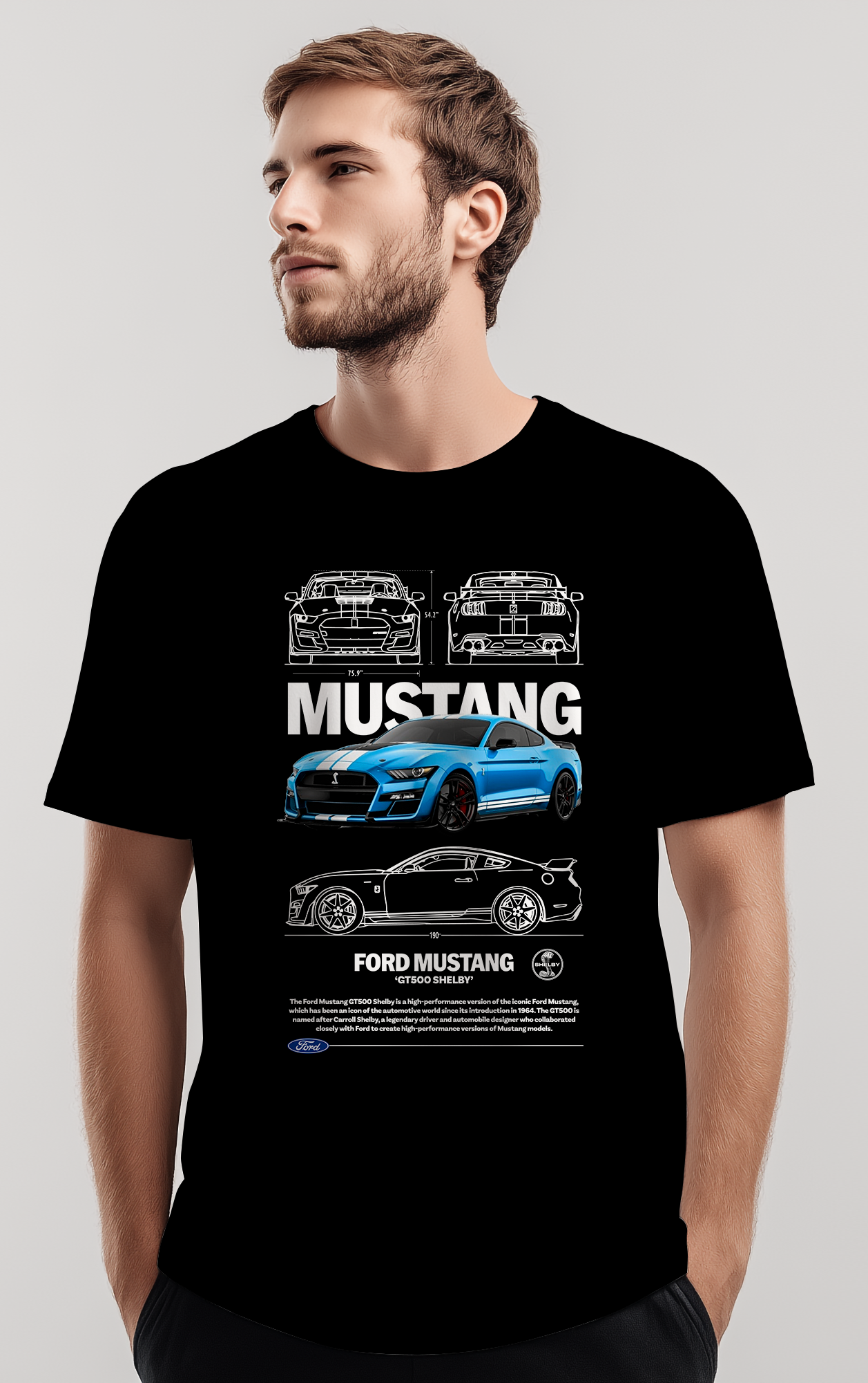 T-Shirt Mustang GT500 Bleu